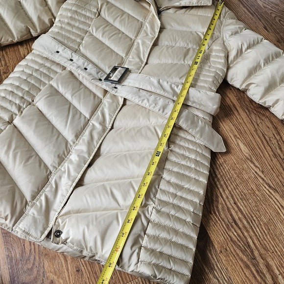 Brooks Brothers 346 Size 14 Women Puffer Coat Goose Down Parka Beige Hood Belted - Picture 8 of 10